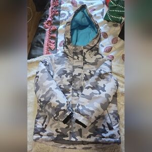 Joe Fresh Gray Camouflage Kids Jacket with Blue Lining 5T Like New!